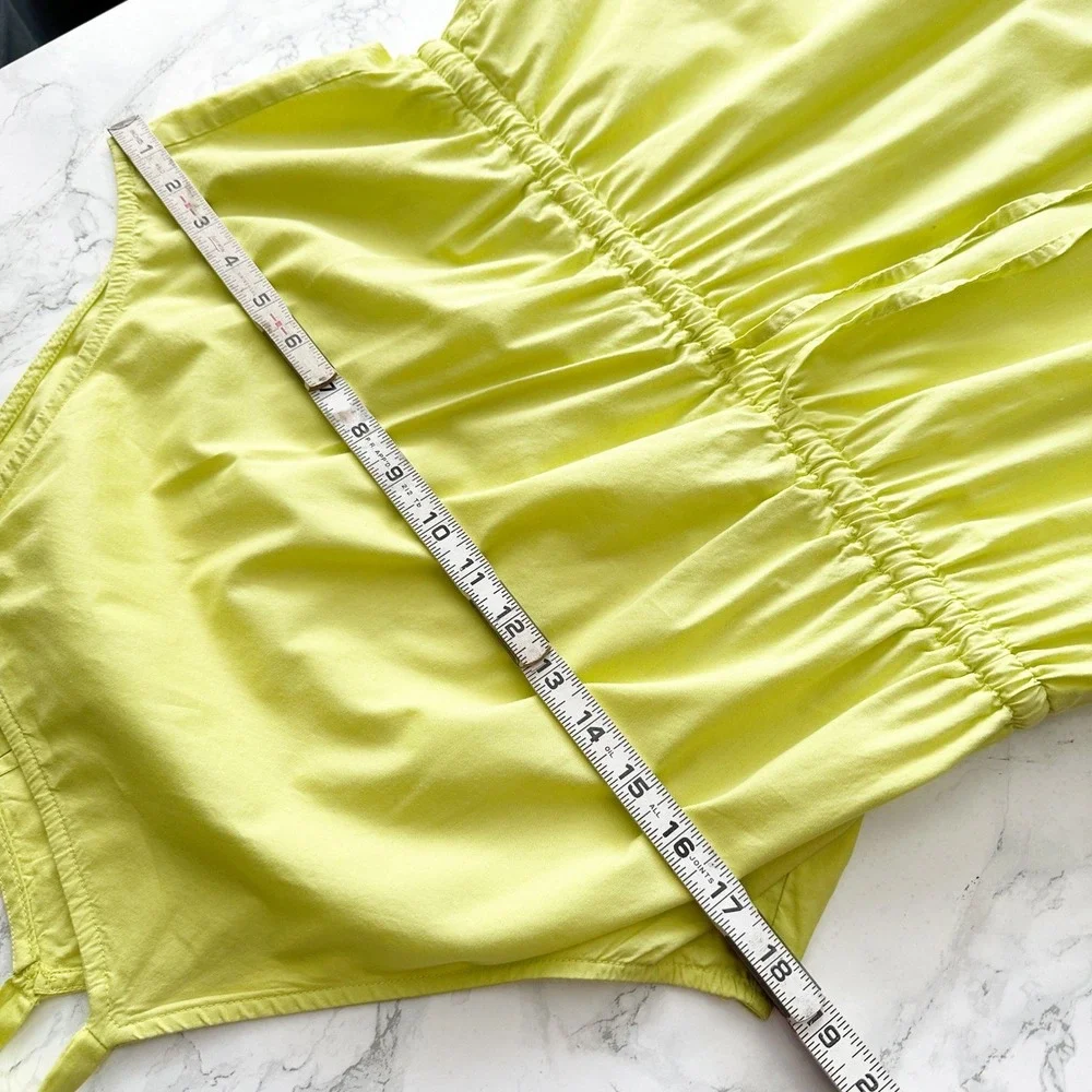 LOFT Cotton Glowing Lime Yellow Halter Midi Dress Drawstring Waist Size Medium